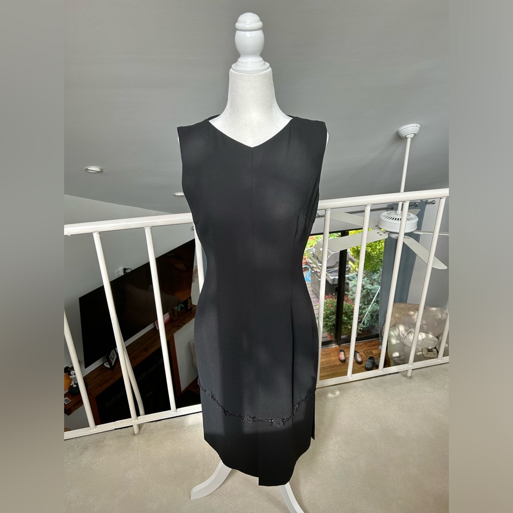 Maggy London Vintage Black Formal Party Dress Women Size 4 Floral Beading Beads